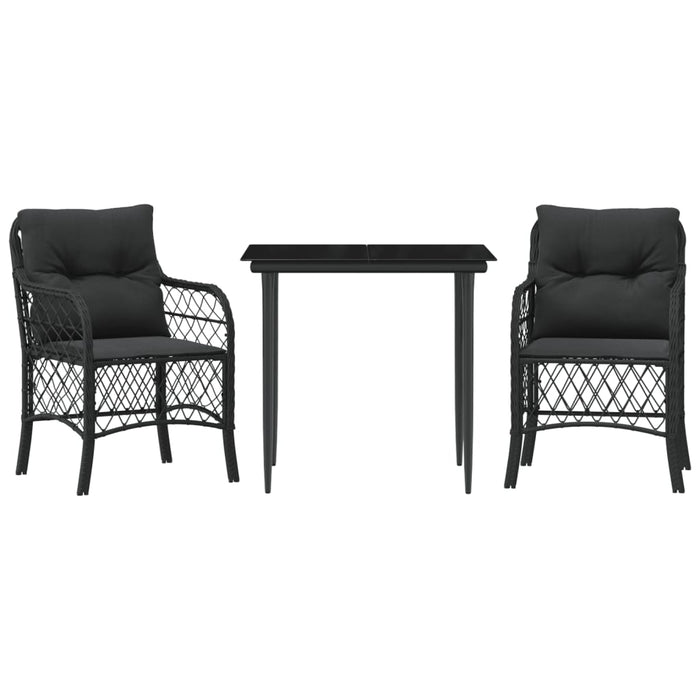 Set bistro cu perne, 3 piese, negru, poliratan - WALTI WALTI