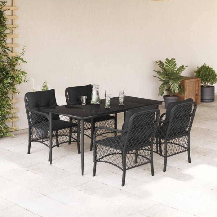 Set mobilier de grădină cu perne, 5 piese, negru, poliratan - WALTI WALTI