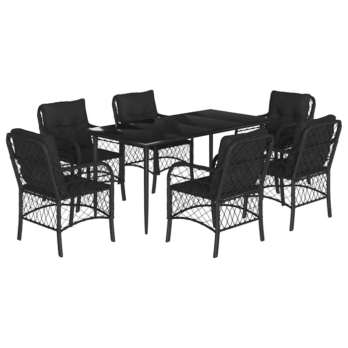 Set mobilier de grădină cu perne, 7 piese, negru, poliratan WALTI