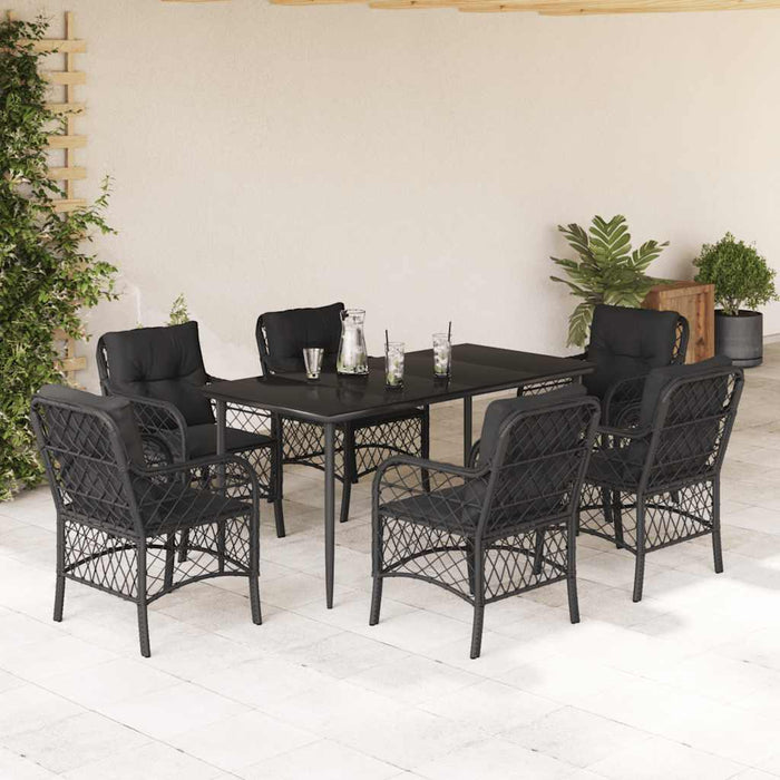 Set mobilier de grădină cu perne, 7 piese, negru, poliratan WALTI