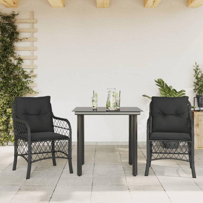 Set bistro cu perne, 3 piese, negru, poliratan - WALTI WALTI