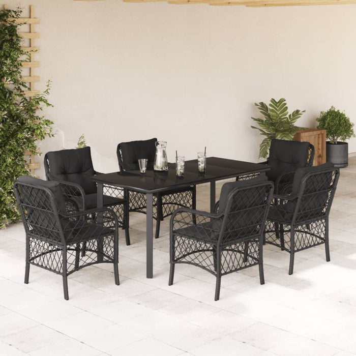 Set mobilier de grădină cu perne, 7 piese, negru, poliratan - WALTI WALTI