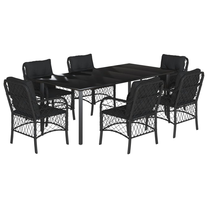 Set mobilier de grădină cu perne, 7 piese, negru, poliratan - WALTI WALTI