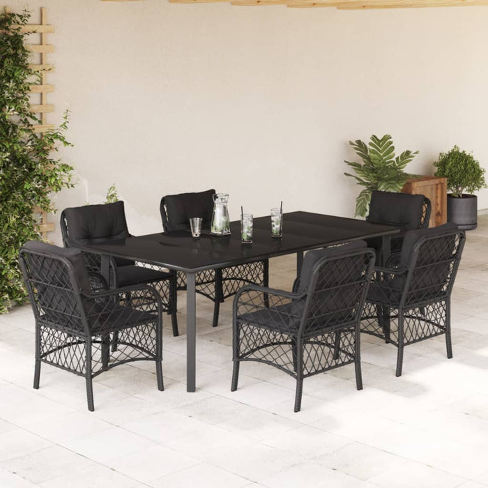 Set mobilier de grădină cu perne, 7 piese, negru, poliratan - WALTI WALTI