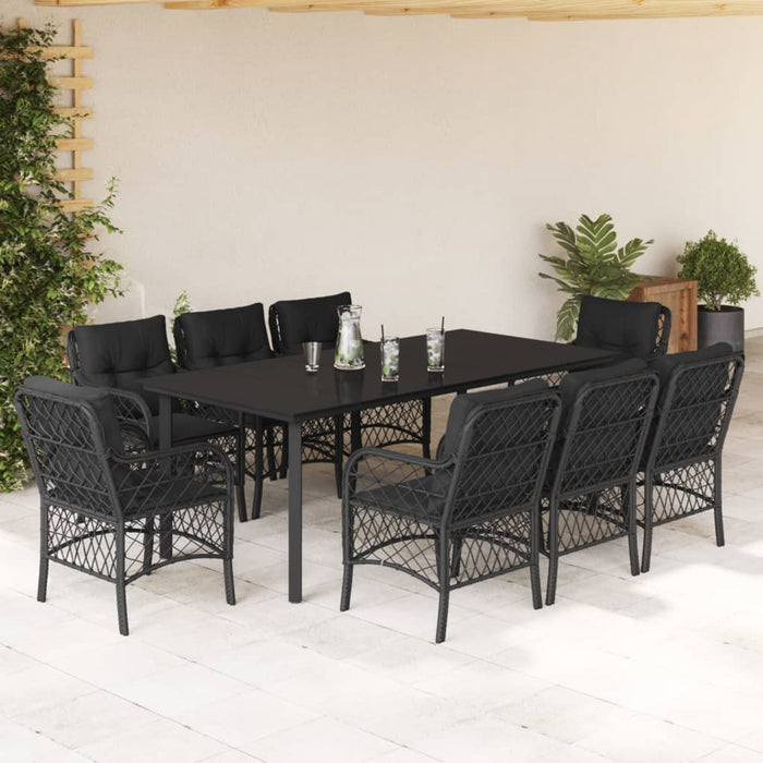 Set mobilier de grădină cu perne, 9 piese, negru, poliratan - WALTI WALTI