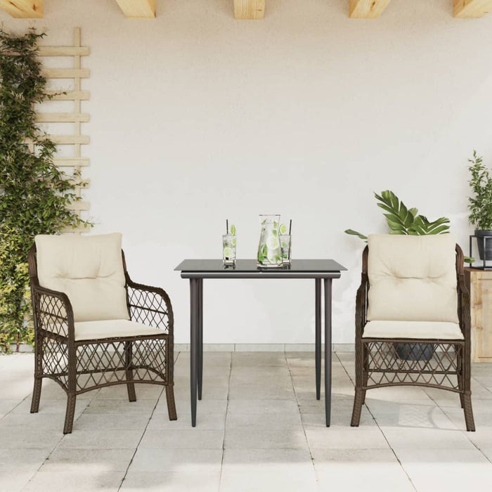 Set bistro cu perne, 3 piese, maro, poliratan - WALTI WALTI