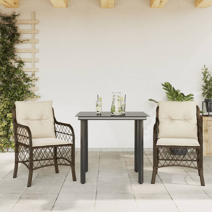 Set bistro cu perne, 3 piese, maro, poliratan - WALTI WALTI