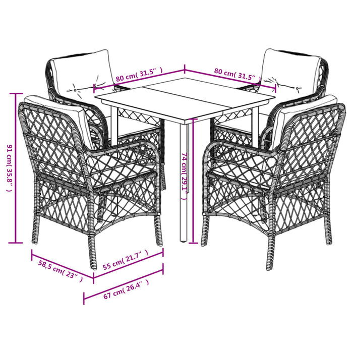 Set mobilier de grădină, 5 piese, cu perne, maro, poliratan - WALTI WALTI
