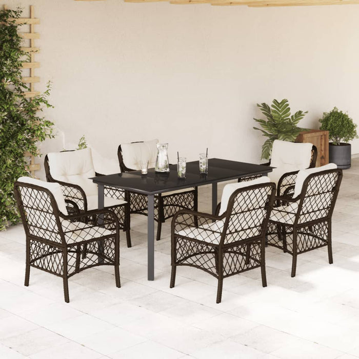 Set mobilier de grădină cu perne, 7 piese, maro, poliratan - WALTI WALTI