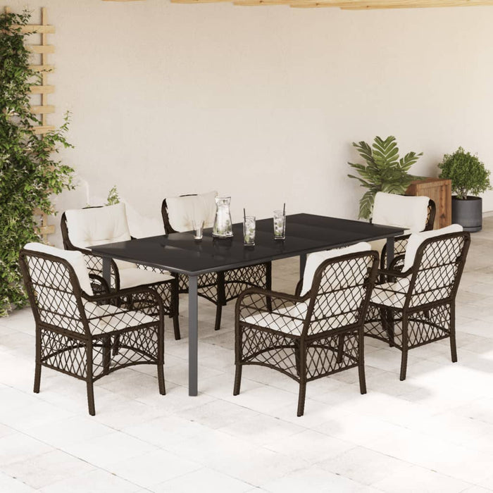 Set mobilier de grădină cu perne, 7 piese, maro, poliratan WALTI