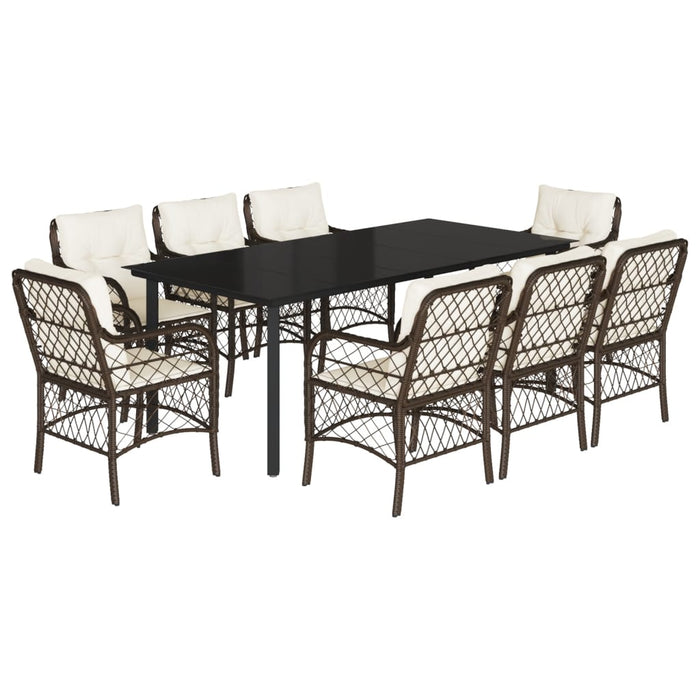 Set mobilier de grădină cu perne, 9 piese, maro, poliratan WALTI