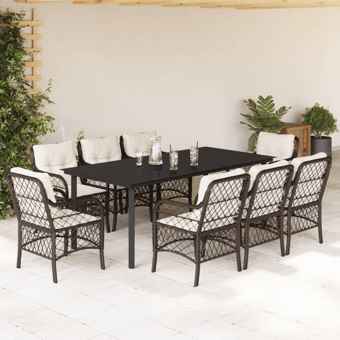 Set mobilier de grădină cu perne, 9 piese, maro, poliratan WALTI