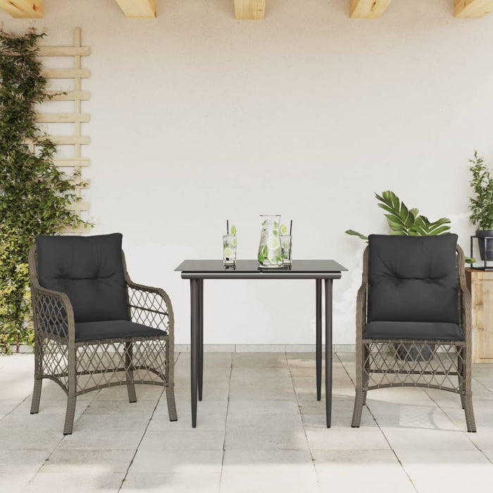 Set bistro de grădină cu perne, 3 piese, gri, poliratan - WALTI WALTI