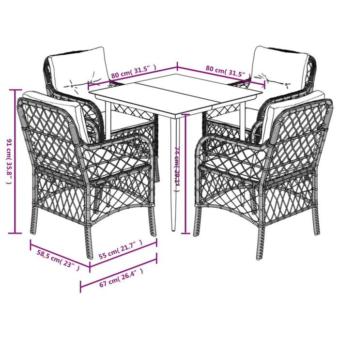 Set mobilier de grădină cu perne, 5 piese, gri, poliratan - WALTI WALTI