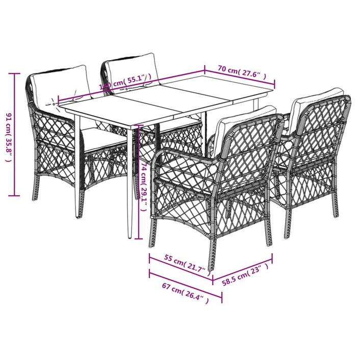 Set mobilier de grădină cu perne, 5 piese, gri, poliratan WALTI