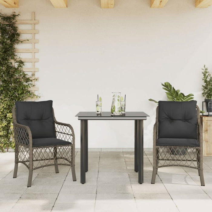 Set bistro de grădină cu perne, 3 piese, gri, poliratan - WALTI WALTI
