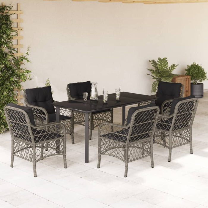 Set mobilier de grădină cu perne, 7 piese, gri, poliratan - WALTI WALTI