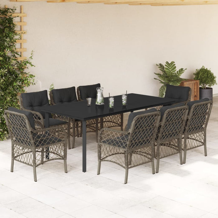 Set mobilier grădină cu perne, 9 piese, gri, poliratan - WALTI WALTI