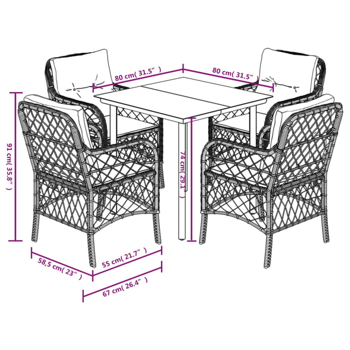 Set mobilier de grădină cu perne, 5 piese, bej, poliratan - WALTI WALTI