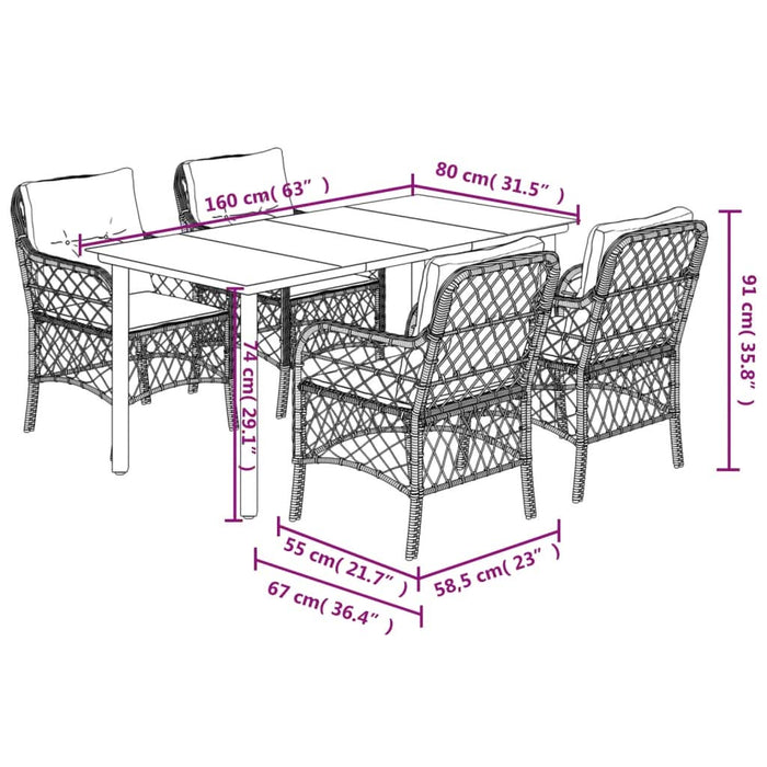 Set mobilier de grădină cu perne, 5 piese, bej, poliratan - WALTI WALTI