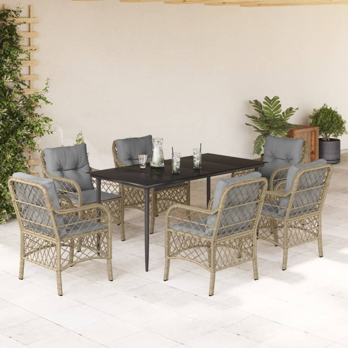 Set mobilier pentru grădină, 7 piese, cu perne, bej, poliratan WALTI