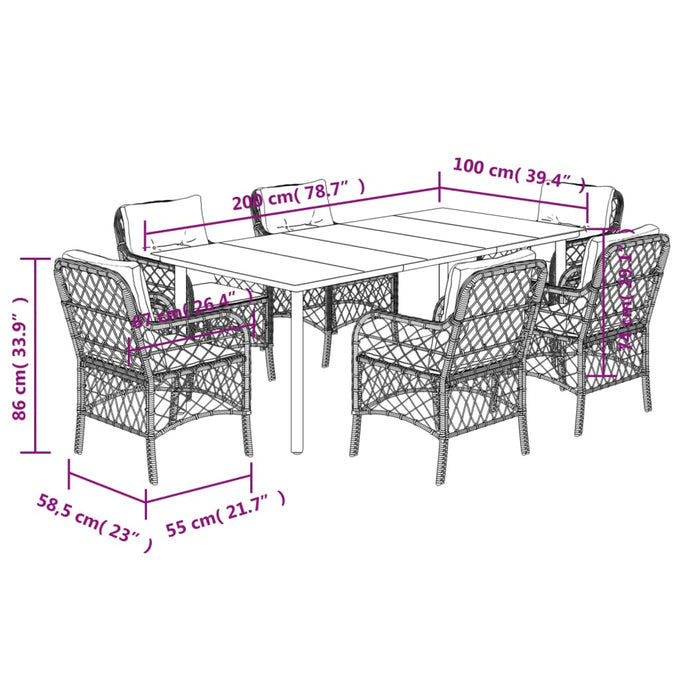 Set mobilier pentru grădină, 7 piese, cu perne, bej, poliratan WALTI
