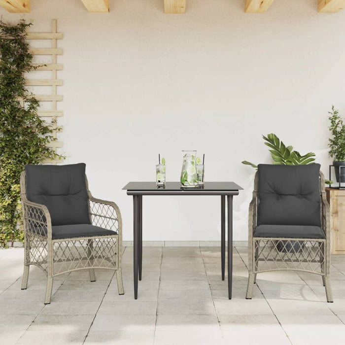 Set bistro cu perne, 3 piese, gri deschis, poliratan - WALTI WALTI