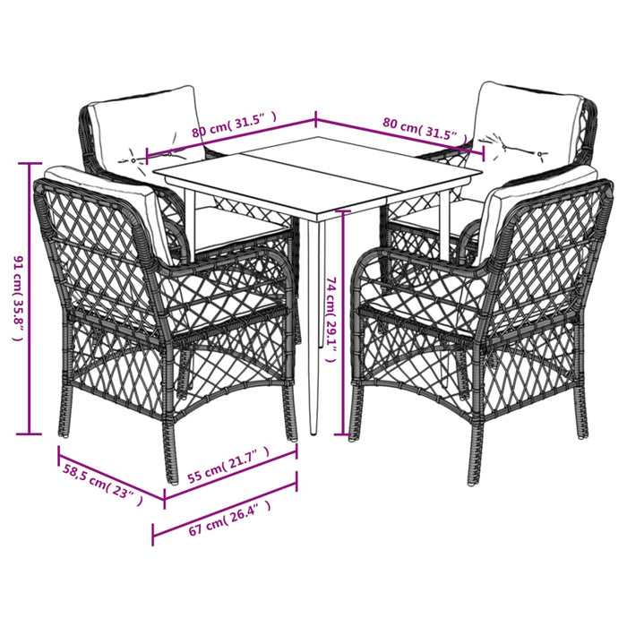 Set mobilier de grădină cu perne, 5 piese gri deschis poliratan - WALTI WALTI