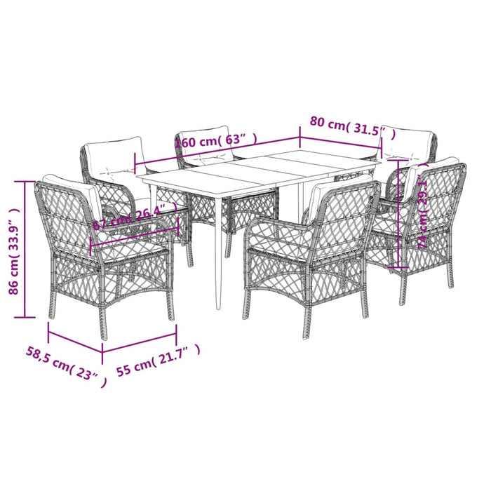 Set mobilier de grădină cu perne, 7 piese gri deschis poliratan WALTI