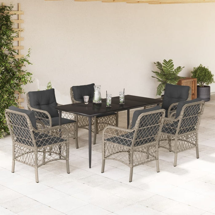 Set mobilier de grădină cu perne, 7 piese gri deschis poliratan WALTI