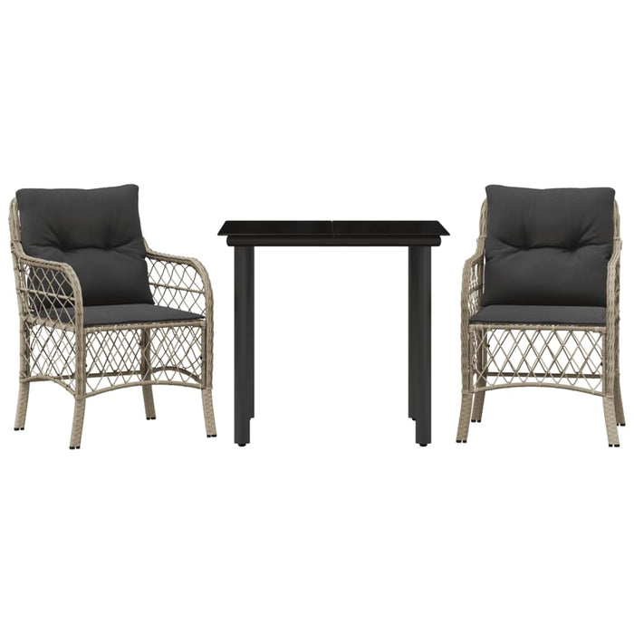 Set bistro cu perne, 3 piese, gri deschis, poliratan WALTI