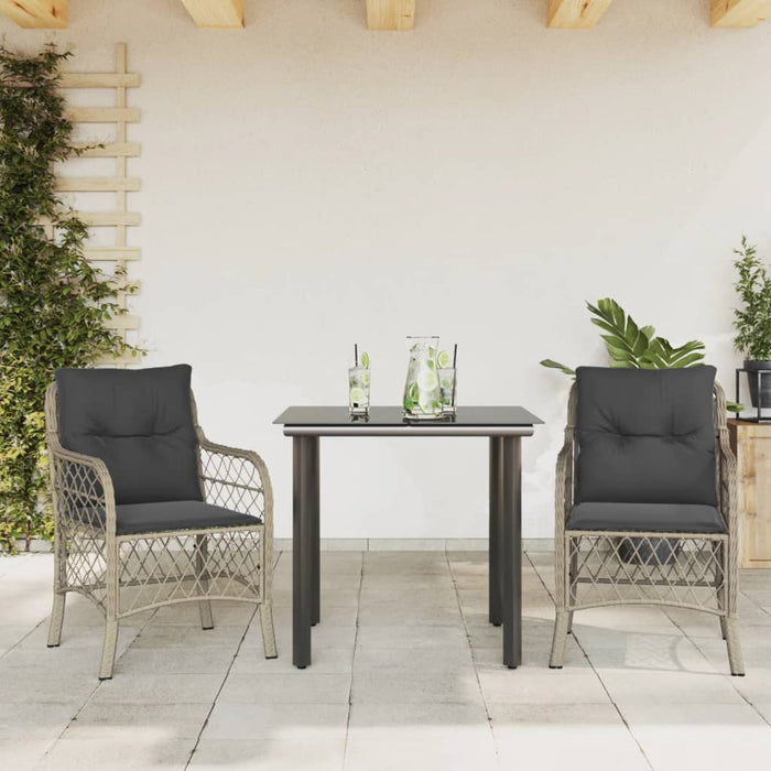 Set bistro cu perne, 3 piese, gri deschis, poliratan WALTI