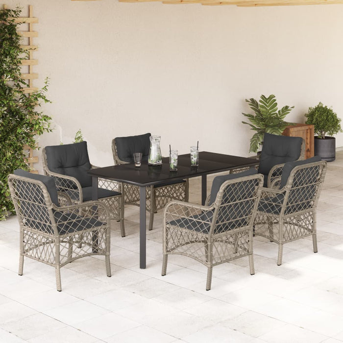 Set mobilier de grădină cu perne, 7 piese gri deschis poliratan WALTI