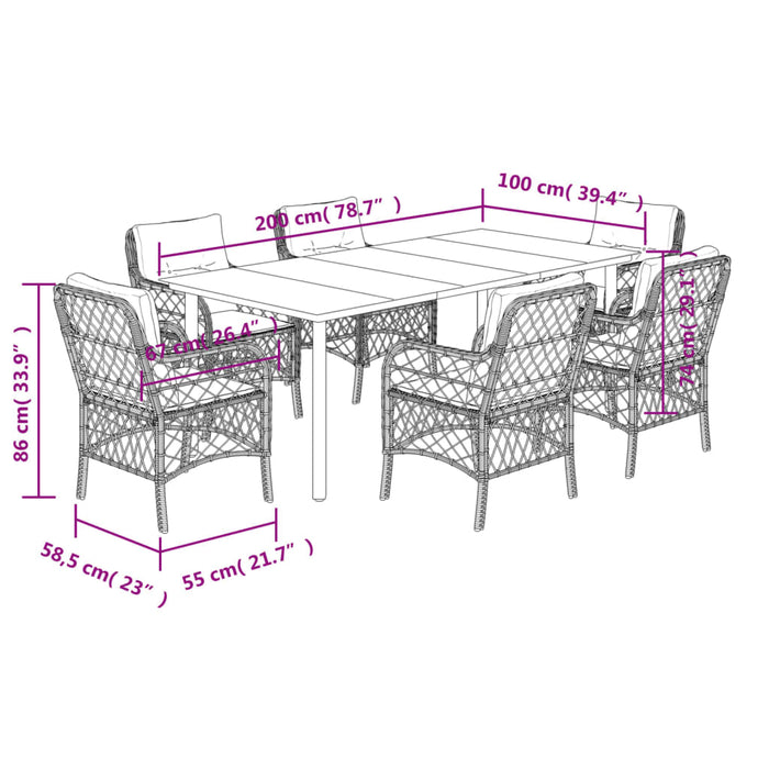 Set mobilier de grădină cu perne, 7 piese gri deschis poliratan - WALTI WALTI