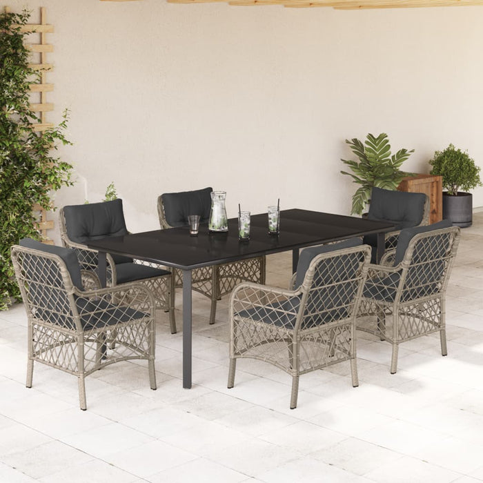 Set mobilier de grădină cu perne, 7 piese gri deschis poliratan - WALTI WALTI