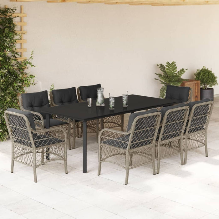 Set mobilier grădină cu perne, 9 piese, gri deschis, poliratan - WALTI WALTI