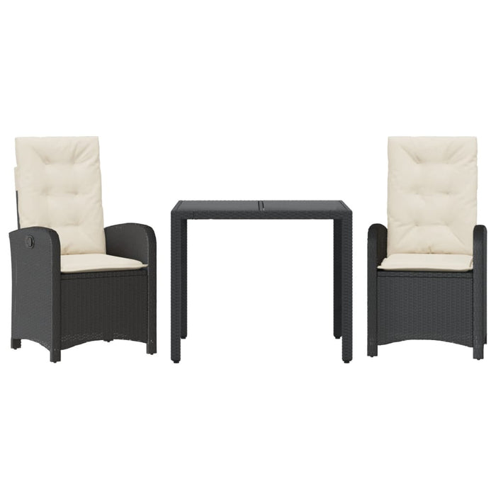 Set mobilier de grădină cu perne, 3 piese, negru, poliratan WALTI