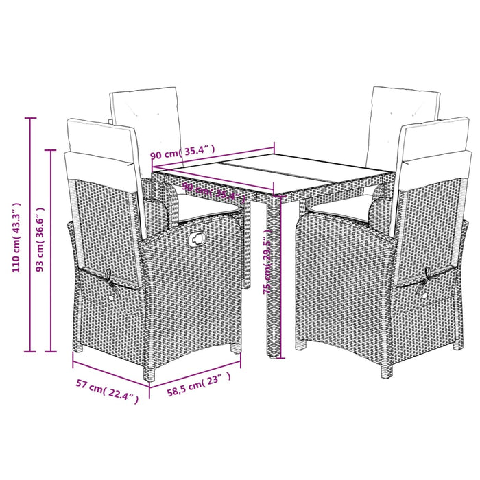 Set mobilier de grădină cu perne, 5 piese, negru, poliratan - WALTI WALTI