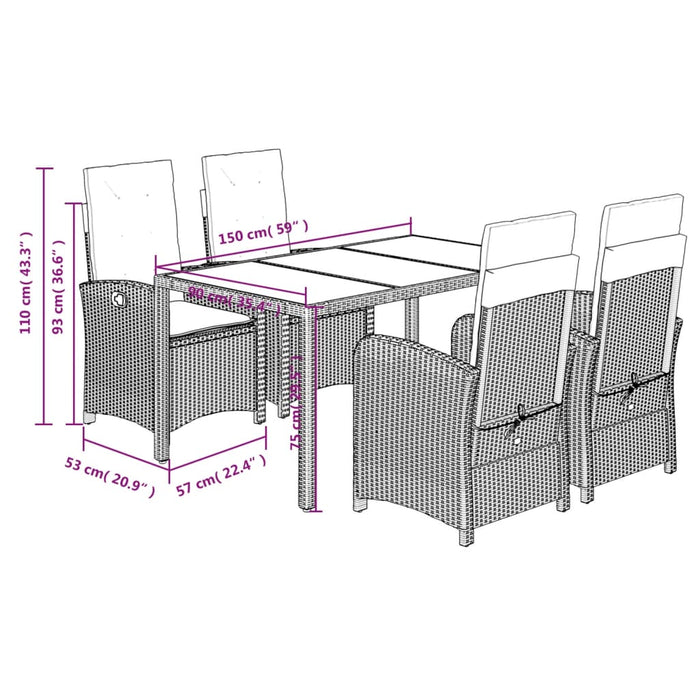 Set mobilier de grădină cu perne, 5 piese, negru, poliratan - WALTI WALTI