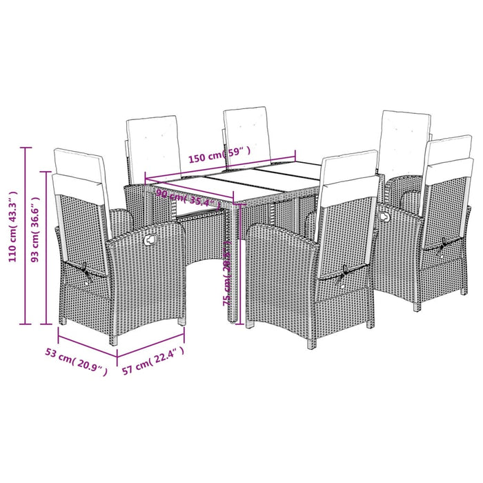 Set mobilier de grădină cu perne, 7 piese, negru, poliratan WALTI