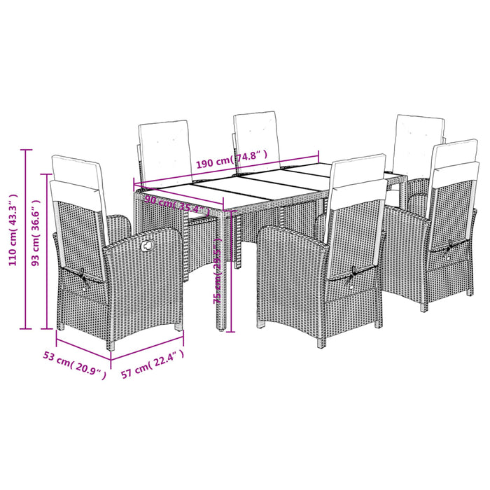 Set mobilier de grădină cu perne, 7 piese, negru, poliratan WALTI
