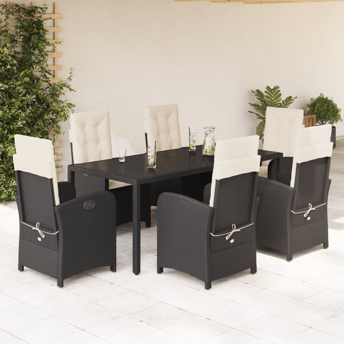 Set mobilier de grădină cu perne, 7 piese, negru, poliratan WALTI