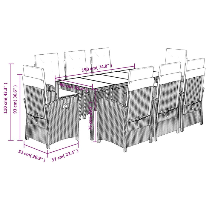 Set mobilier de grădină cu perne, 9 piese, negru, poliratan - WALTI WALTI
