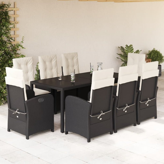Set mobilier de grădină cu perne, 9 piese, negru, poliratan - WALTI WALTI
