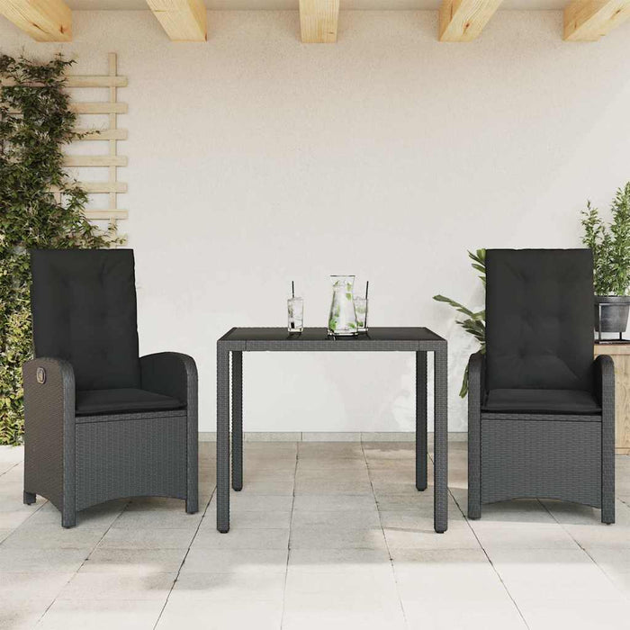 Set mobilier de grădină cu perne, 3 piese, negru, poliratan - WALTI WALTI