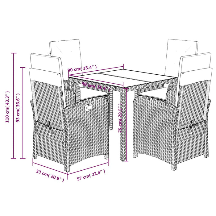 Set mobilier de grădină cu perne, 5 piese, negru, poliratan - WALTI WALTI