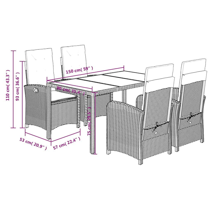 Set mobilier de grădină cu perne, 5 piese, negru, poliratan - WALTI WALTI