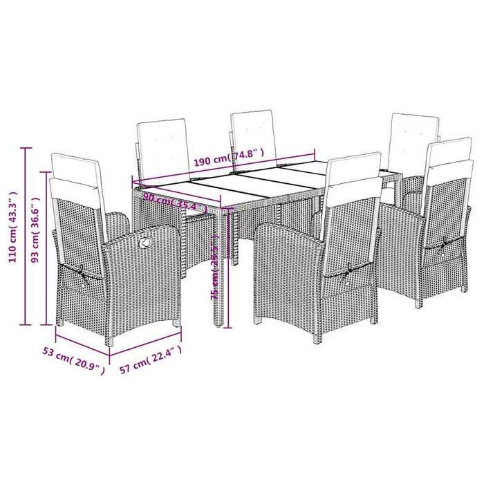 Set mobilier de grădină cu perne, 7 piese, negru, poliratan - WALTI WALTI
