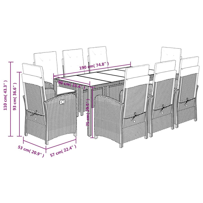 Set mobilier de grădină cu perne, 9 piese, negru, poliratan - WALTI WALTI