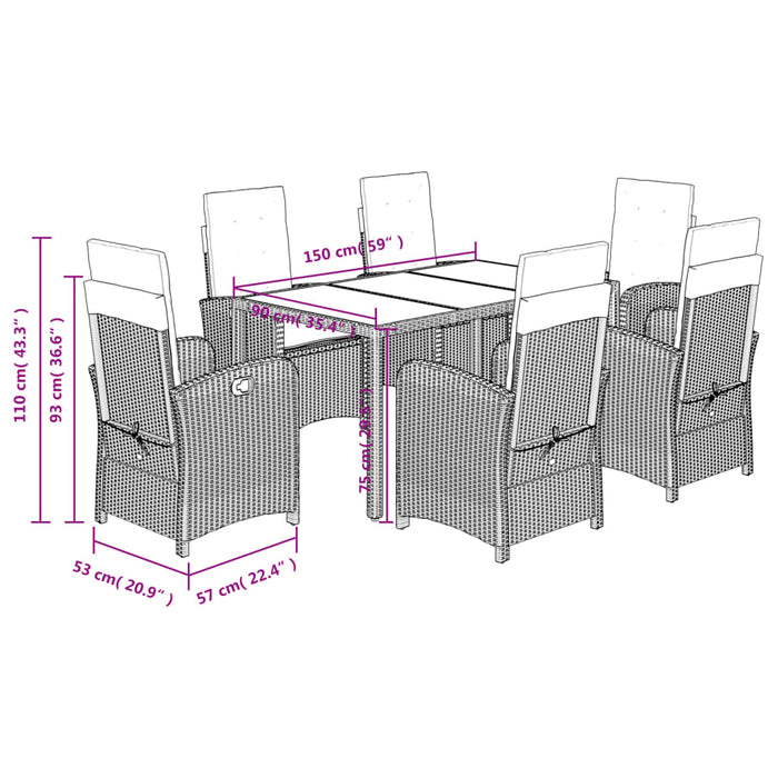 Set mobilier de grădină cu perne, 7 piese, gri, poliratan WALTI